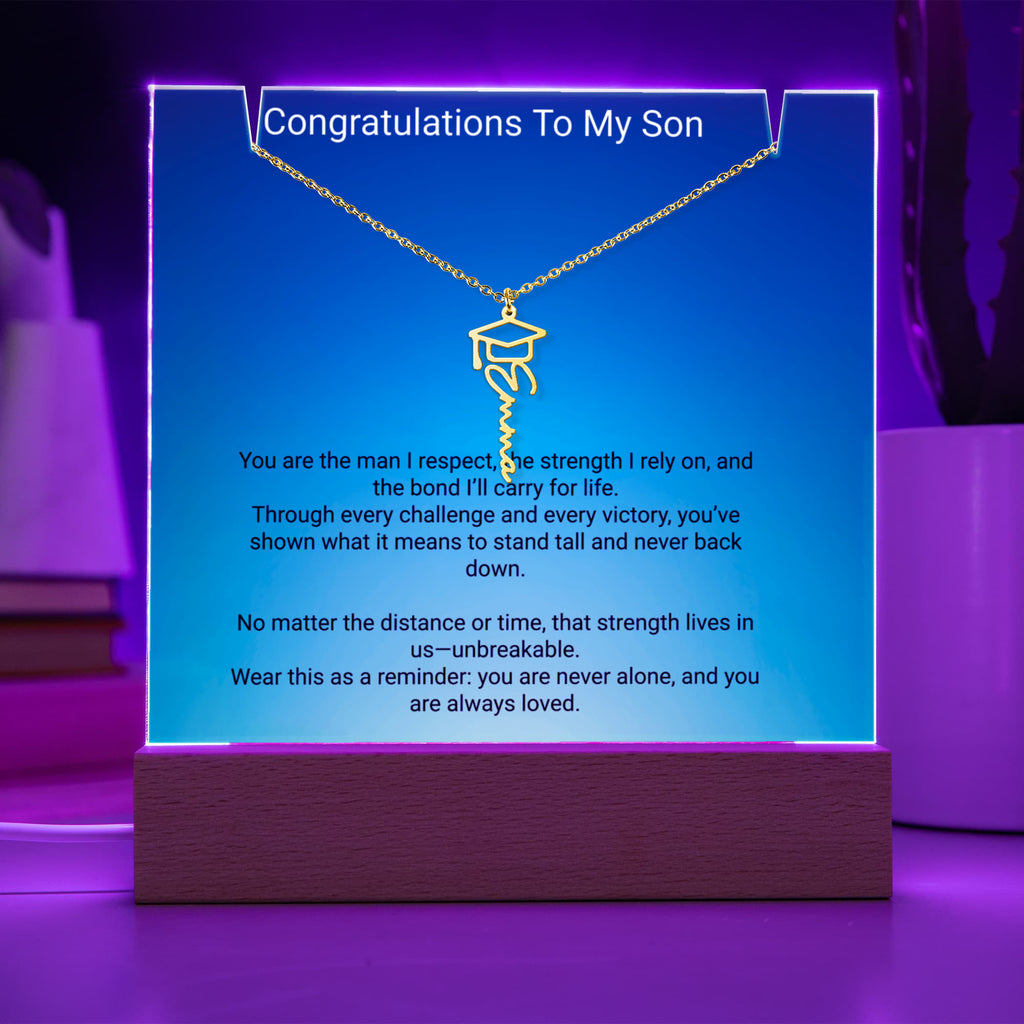 Graduation Gift for Son – Personalized Acrylic Keepsake with Name Necklace