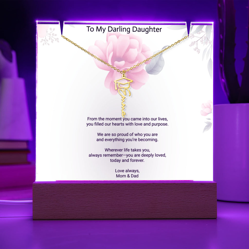 Daughter Graduation Keepsake Bundle – Custom Acrylic Plaque & Cap Name Necklace