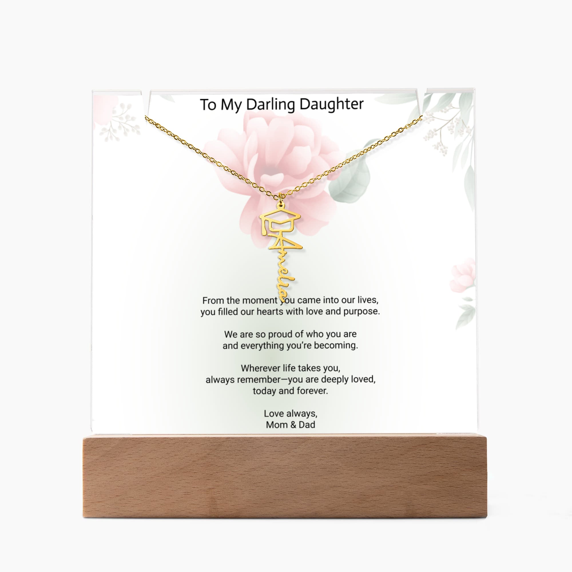 Daughter Graduation Keepsake Bundle – Custom Acrylic Plaque & Cap Name Necklace