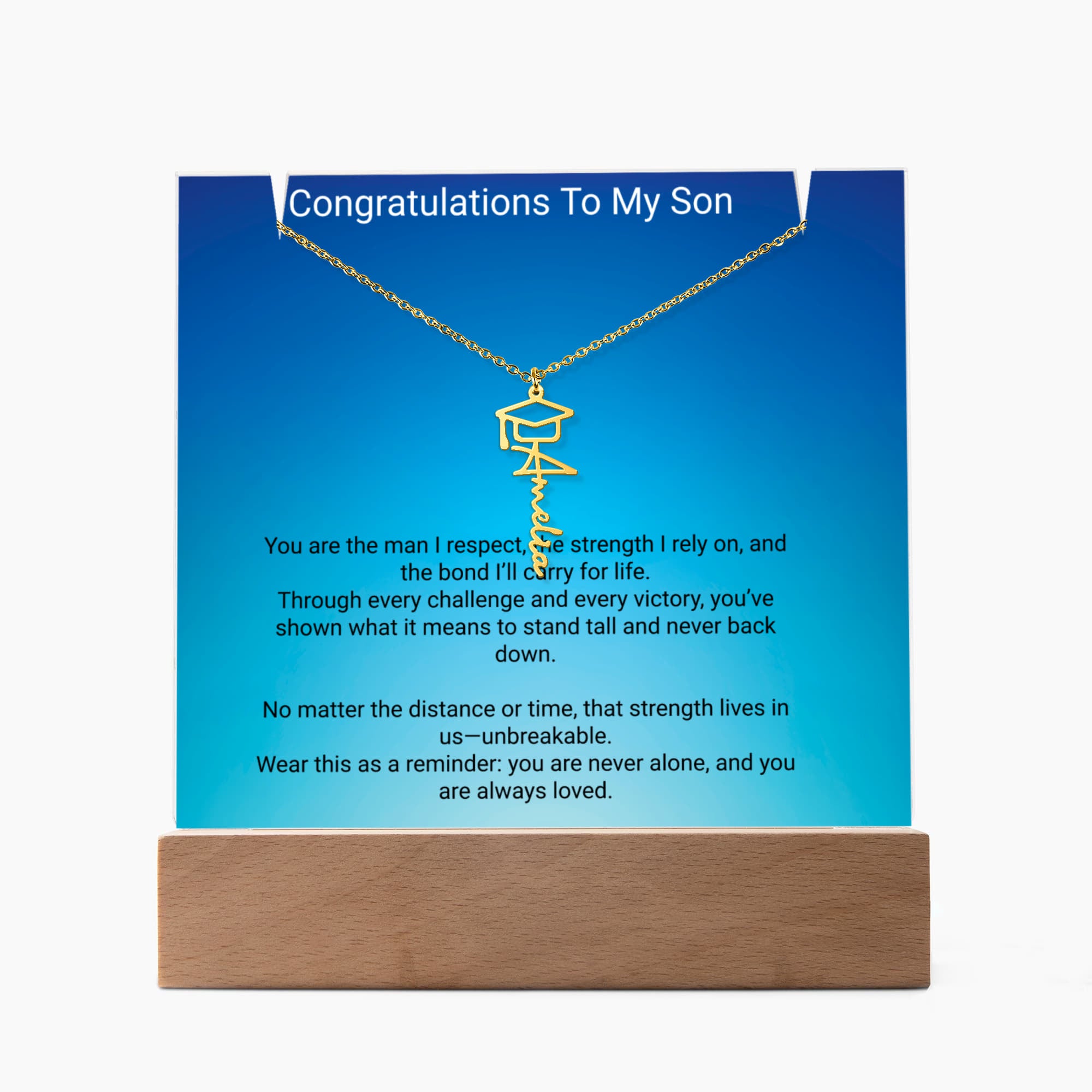 Graduation Gift for Son – Personalized Acrylic Keepsake with Name Necklace