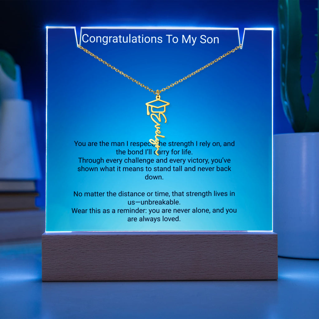 Graduation Gift for Son – Personalized Acrylic Keepsake with Name Necklace