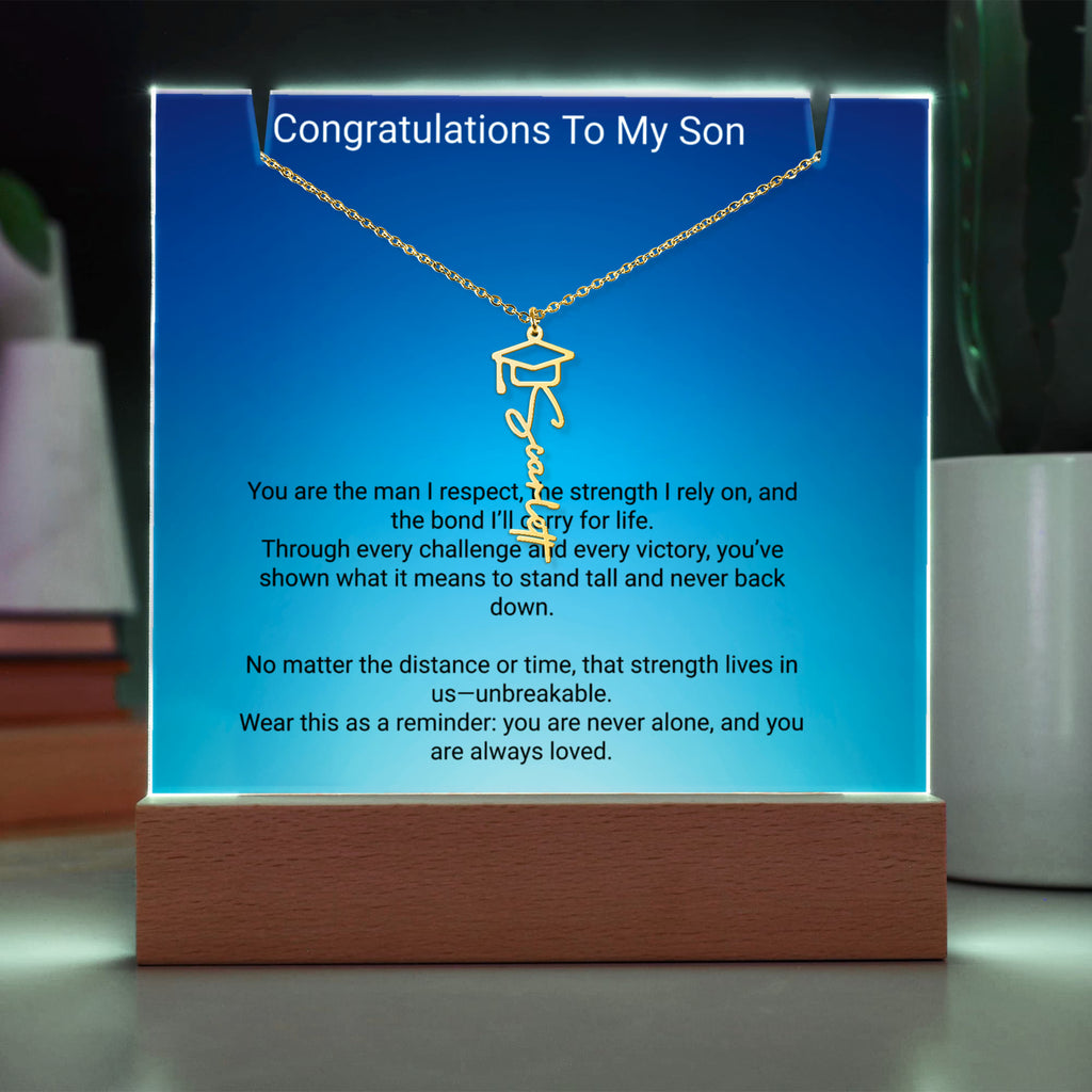 Graduation Gift for Son – Personalized Acrylic Keepsake with Name Necklace