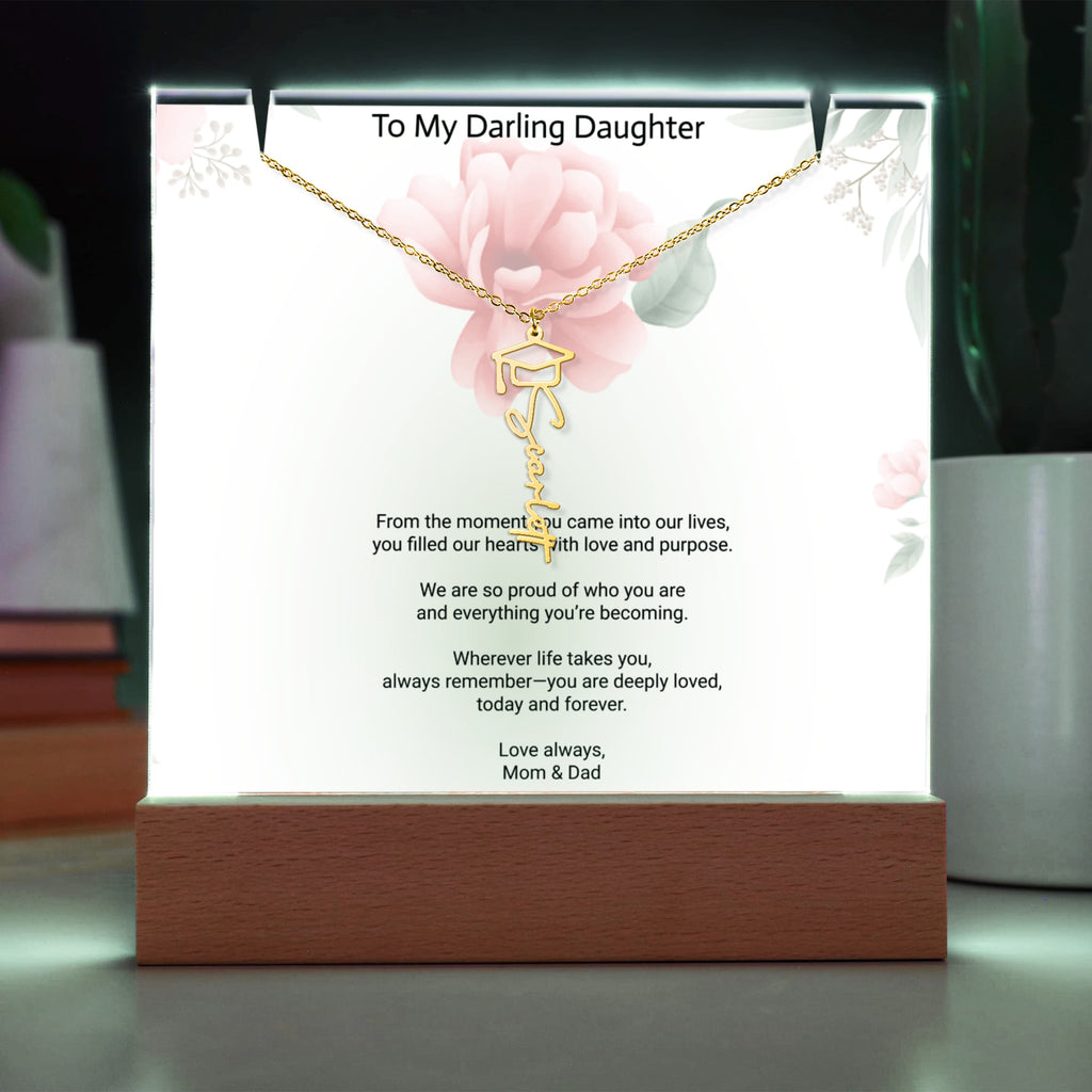 Daughter Graduation Keepsake Bundle – Custom Acrylic Plaque & Cap Name Necklace