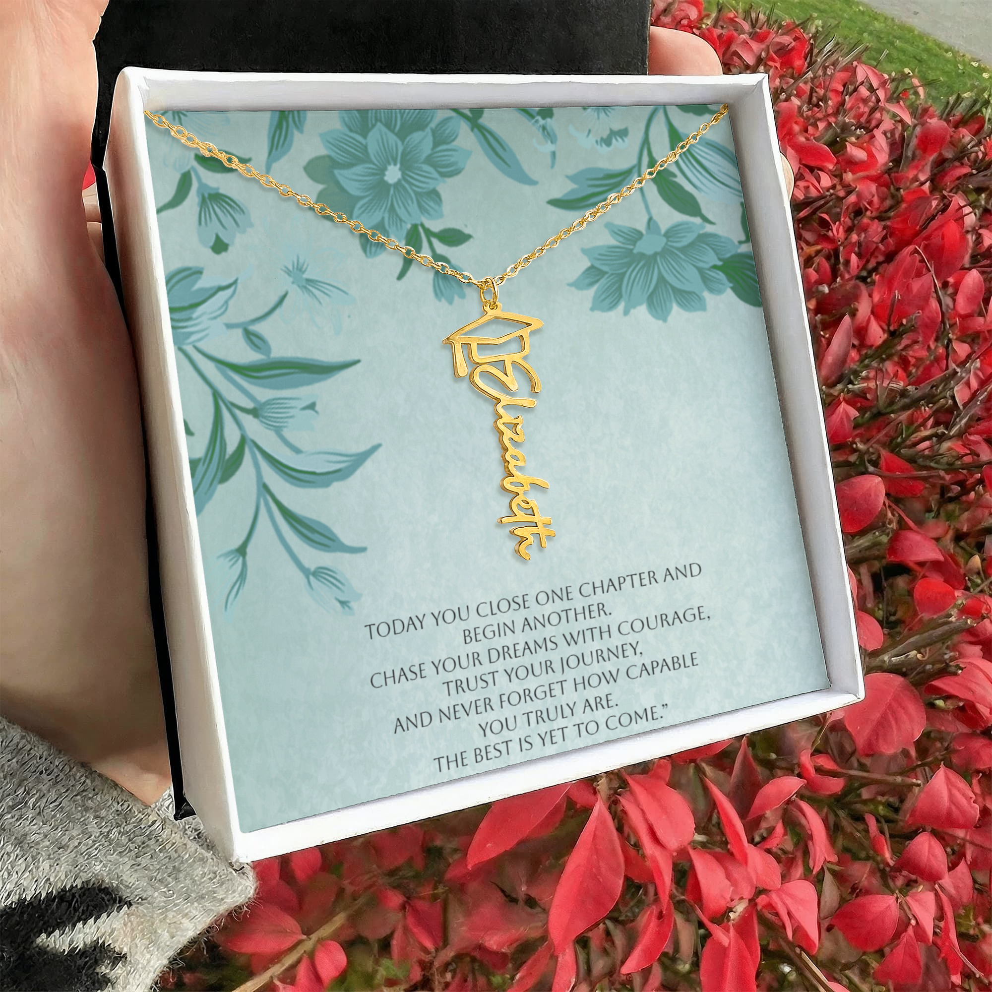 Personalized Graduation Name Necklace Gift with Inspirational Message Card
