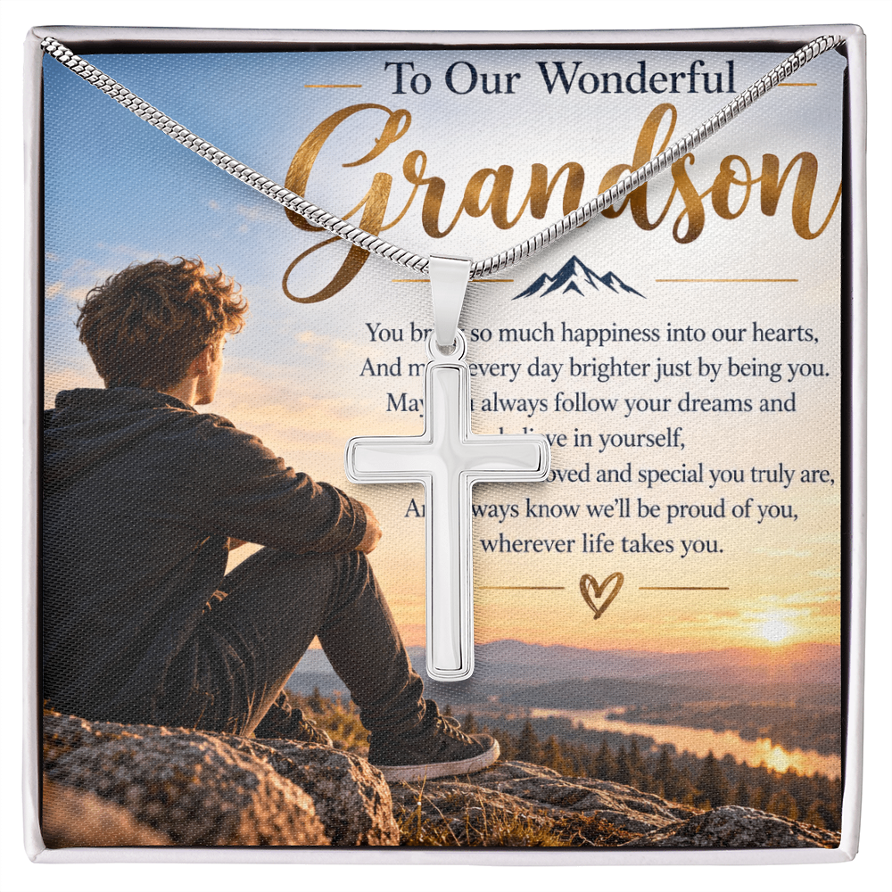 Grandson Gift Artisan Cross Necklace with Snake Chain – Meaningful Christian Gift for Him