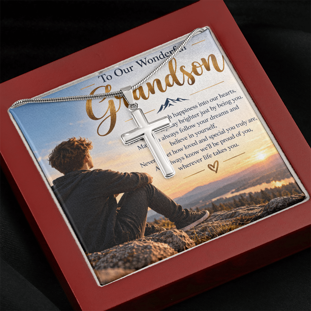 Grandson Gift Artisan Cross Necklace with Snake Chain – Meaningful Christian Gift for Him