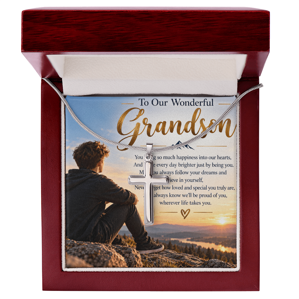 Grandson Gift Artisan Cross Necklace with Snake Chain – Meaningful Christian Gift for Him
