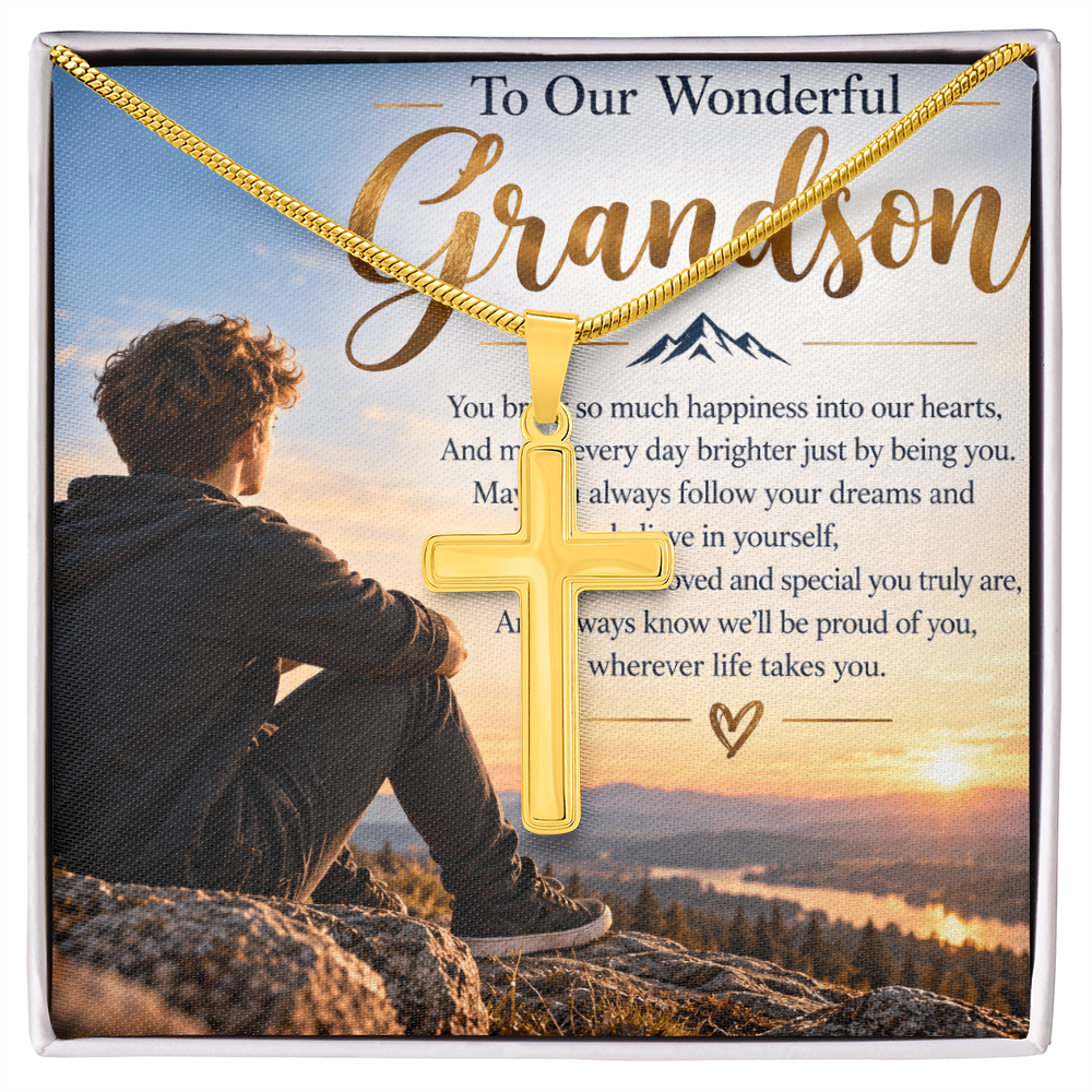 Grandson Gift Artisan Cross Necklace with Snake Chain – Meaningful Christian Gift for Him