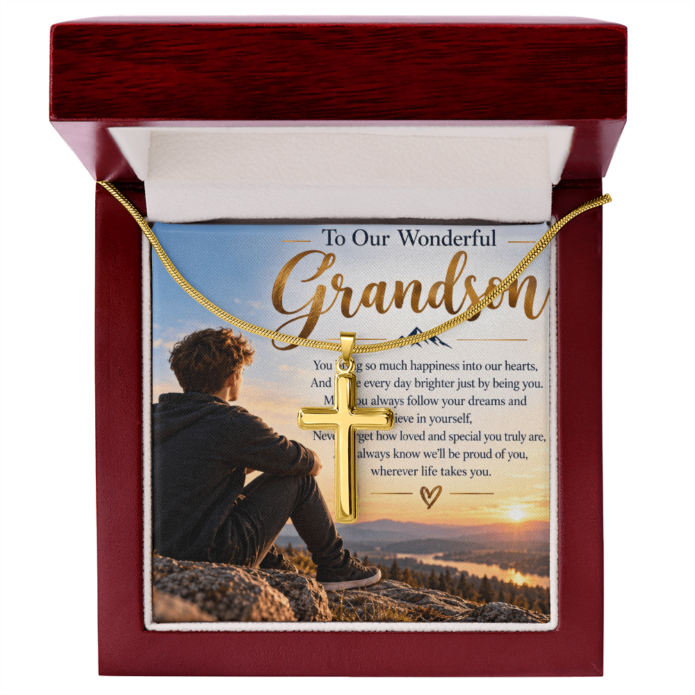 Grandson Gift Artisan Cross Necklace with Snake Chain – Meaningful Christian Gift for Him