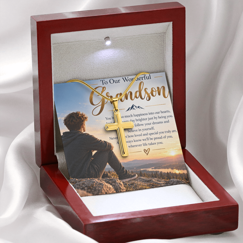 Grandson Gift Artisan Cross Necklace with Snake Chain – Meaningful Christian Gift for Him