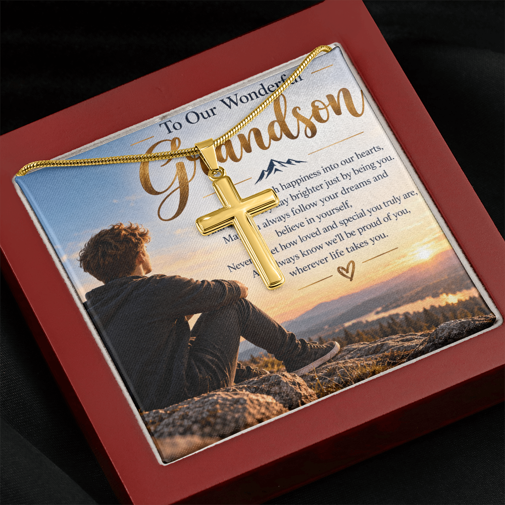 Grandson Gift Artisan Cross Necklace with Snake Chain – Meaningful Christian Gift for Him