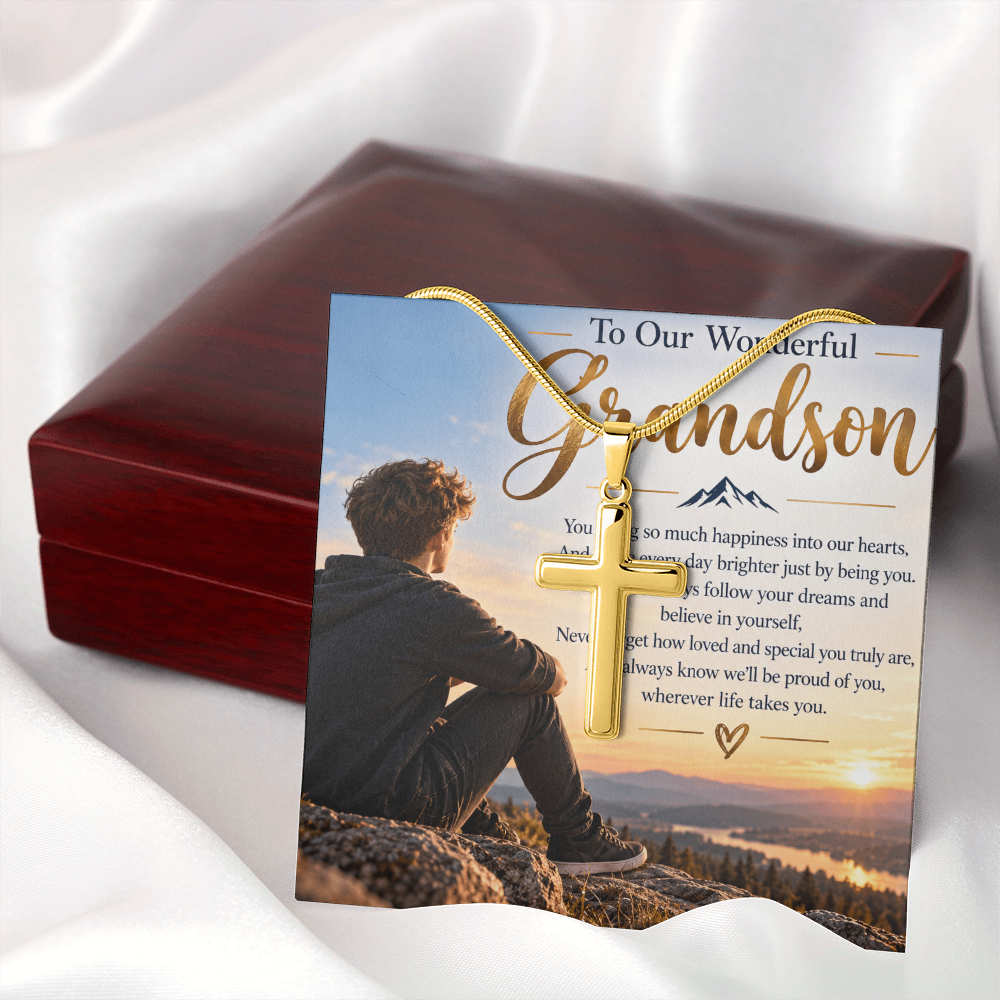 Grandson Gift Artisan Cross Necklace with Snake Chain – Meaningful Christian Gift for Him