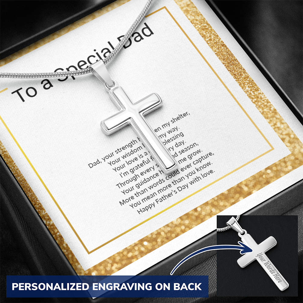 Personalized Engraved Cross Necklace with Snake Chain for Father or Son