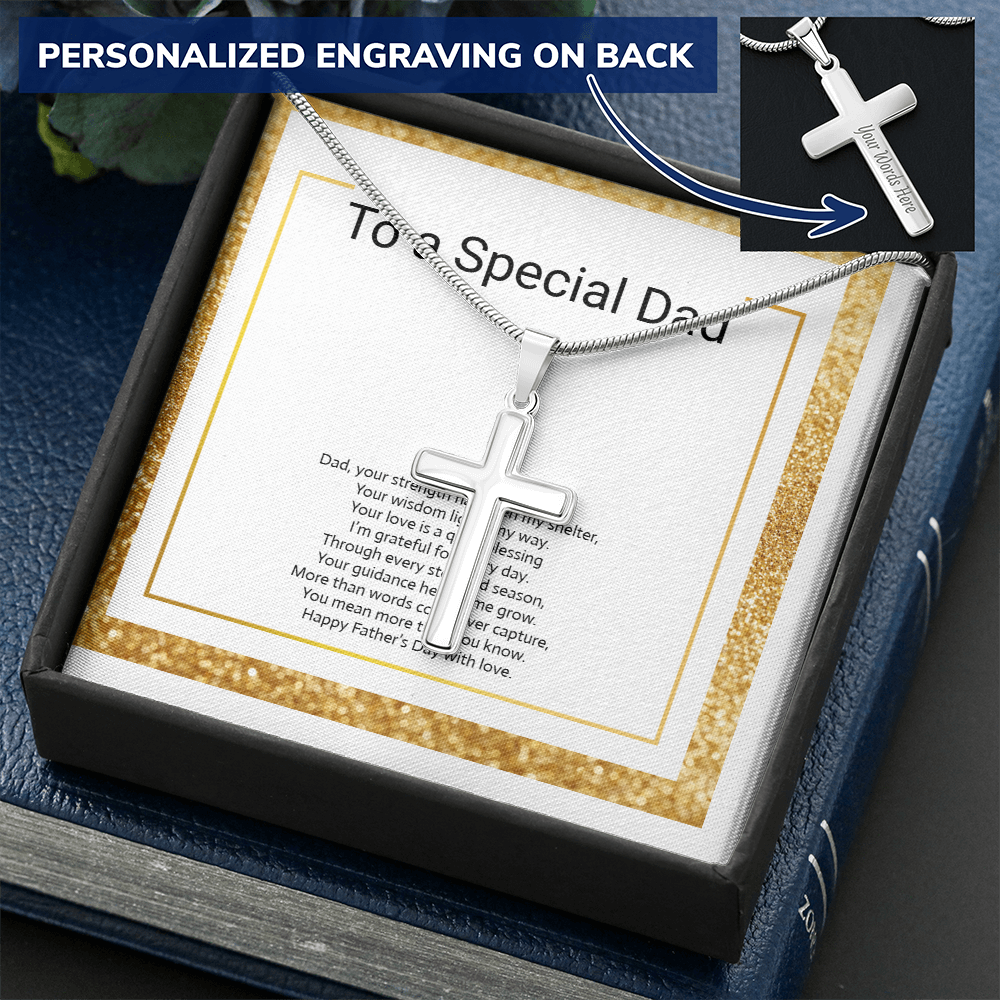 Personalized Engraved Cross Necklace with Snake Chain for Father or Son