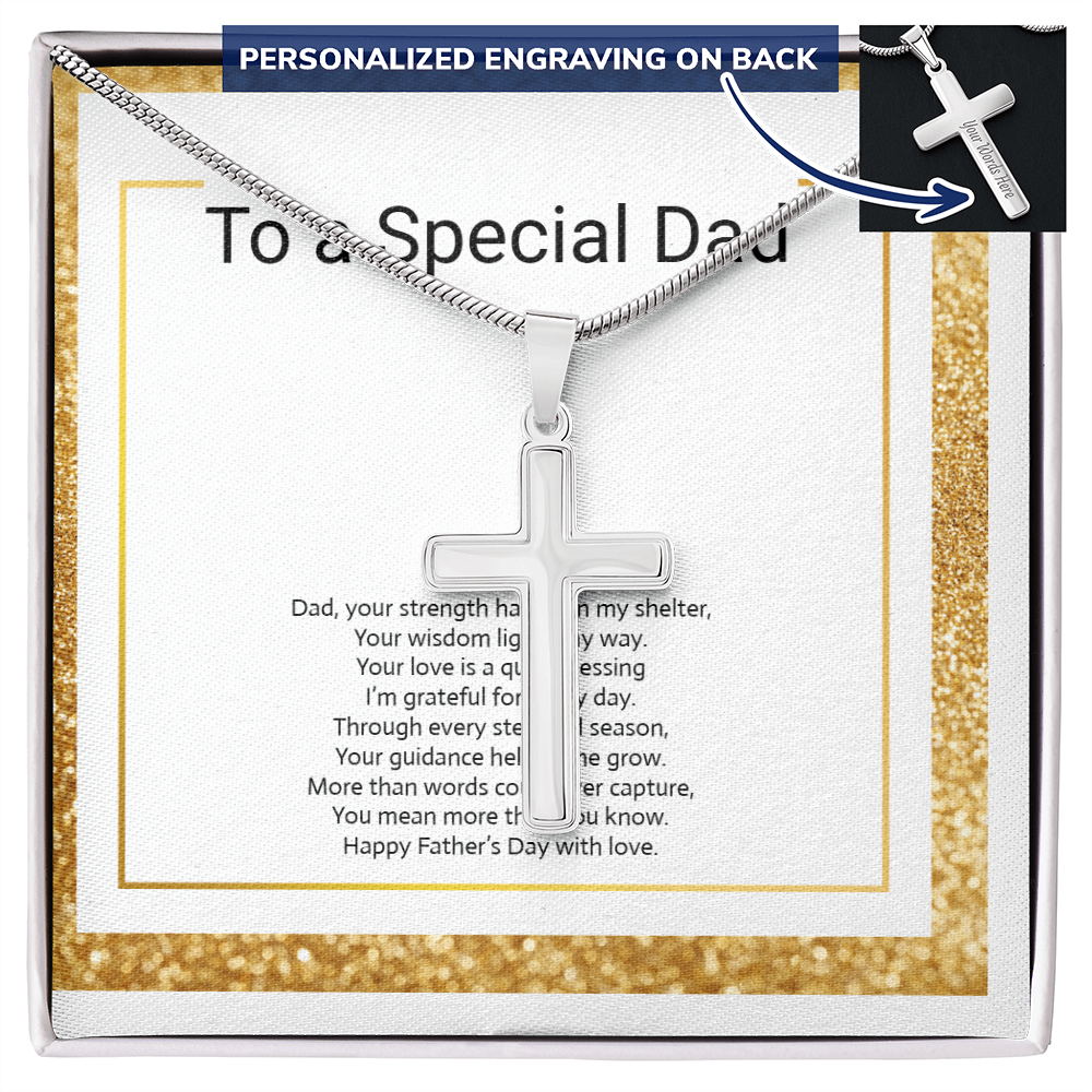 Personalized Engraved Cross Necklace with Snake Chain for Father or Son