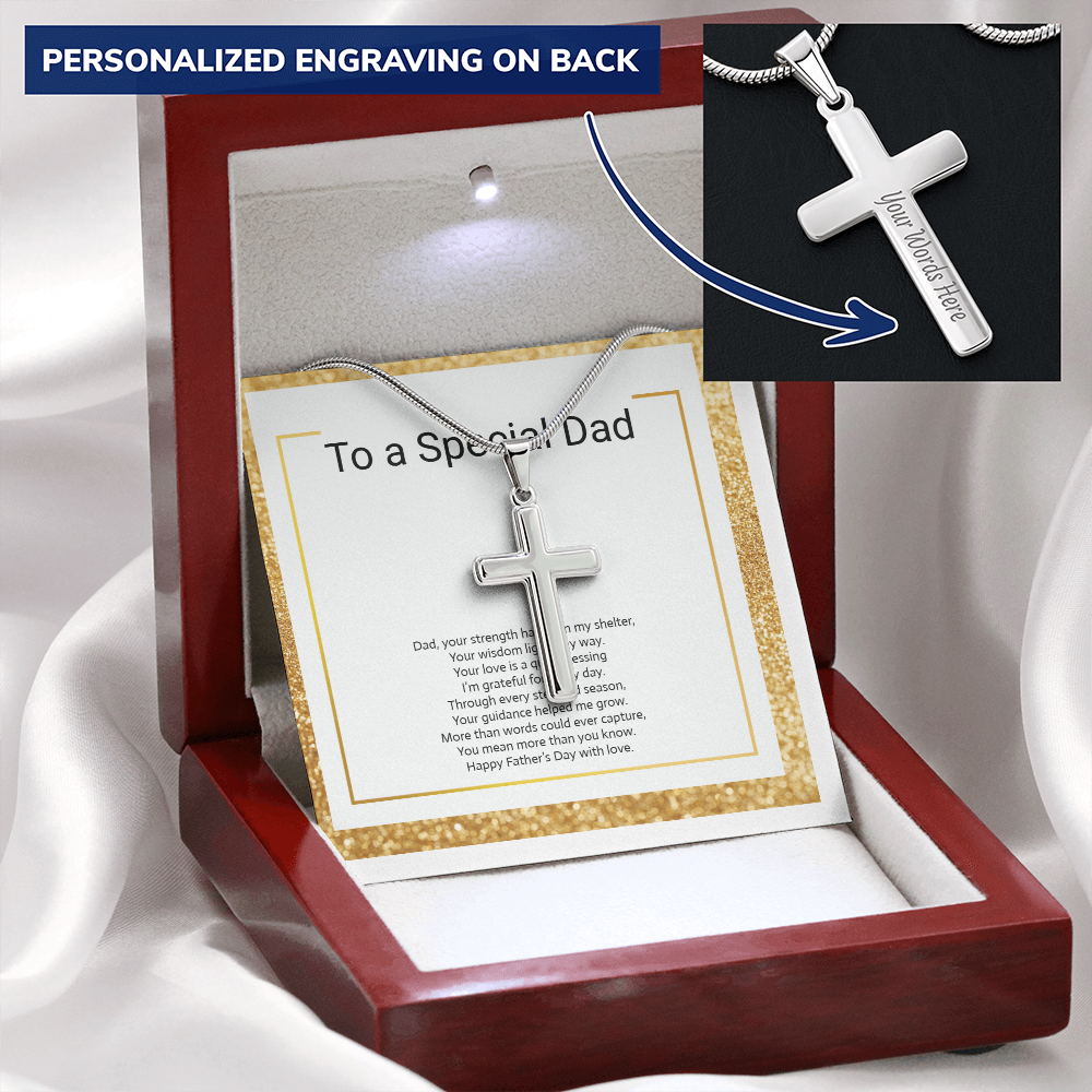 Personalized Engraved Cross Necklace with Snake Chain for Father or Son