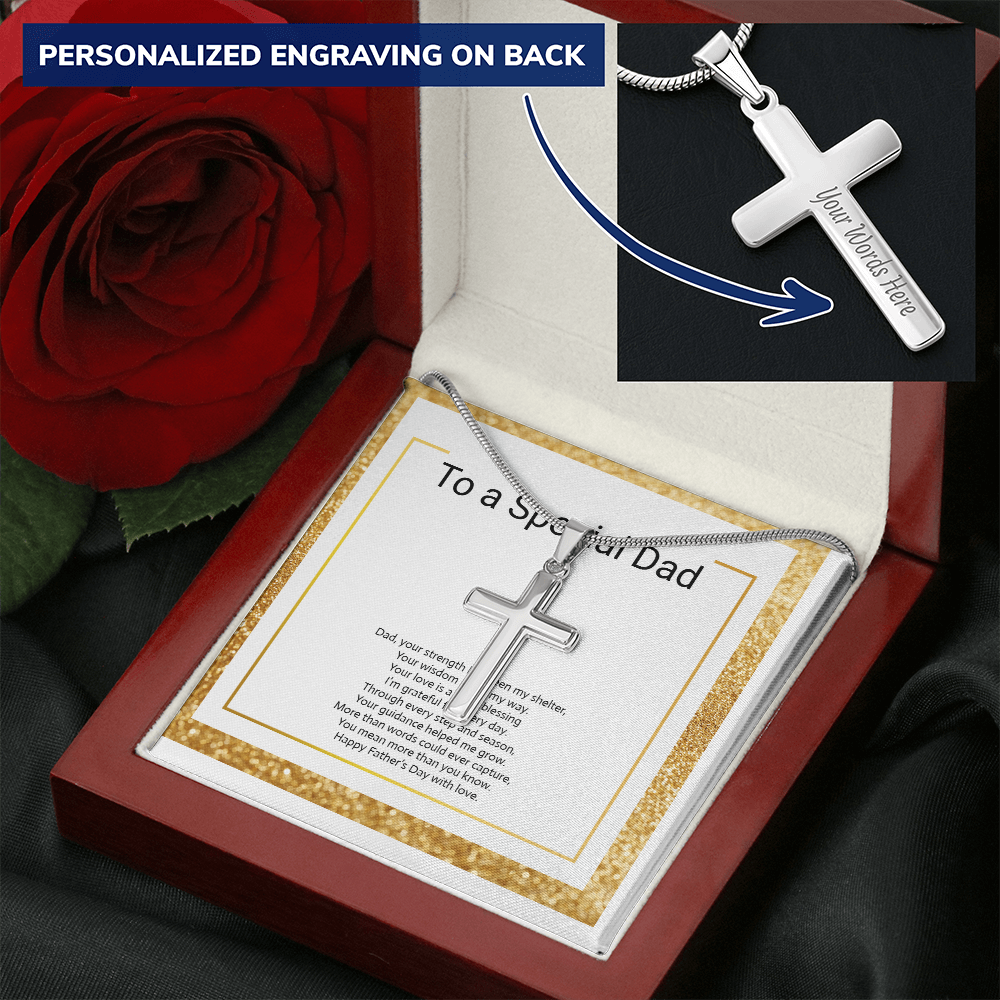 Personalized Engraved Cross Necklace with Snake Chain for Father or Son