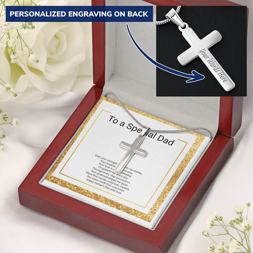 Personalized Engraved Cross Necklace with Snake Chain for Father or Son