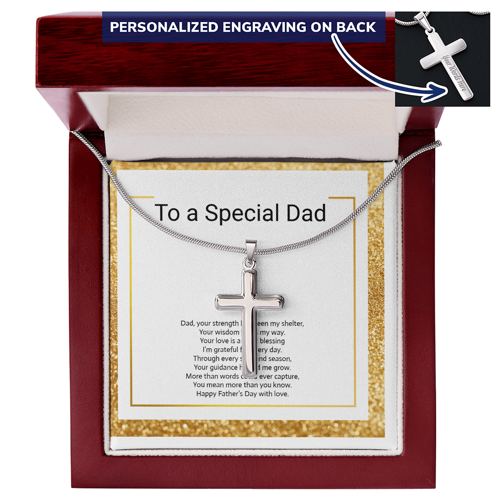 Personalized Engraved Cross Necklace with Snake Chain for Father or Son