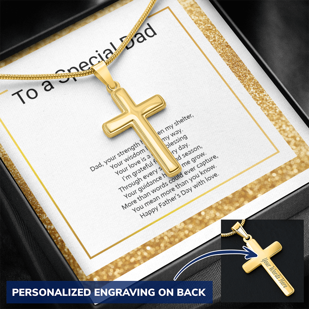 Personalized Engraved Cross Necklace with Snake Chain for Father or Son