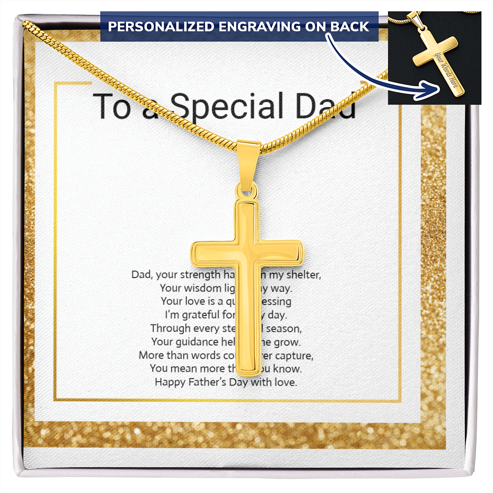Personalized Engraved Cross Necklace with Snake Chain for Father or Son