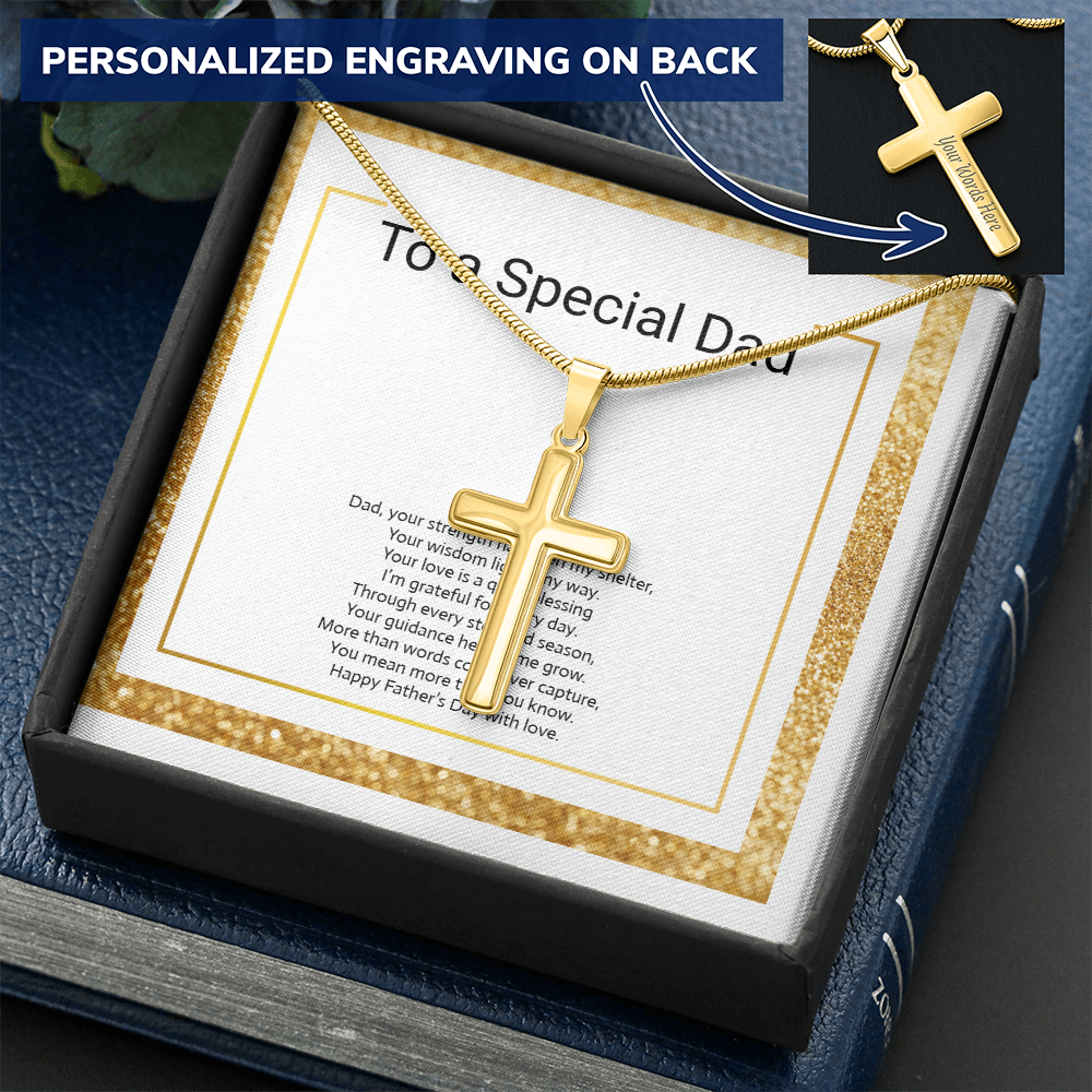 Personalized Engraved Cross Necklace with Snake Chain for Father or Son