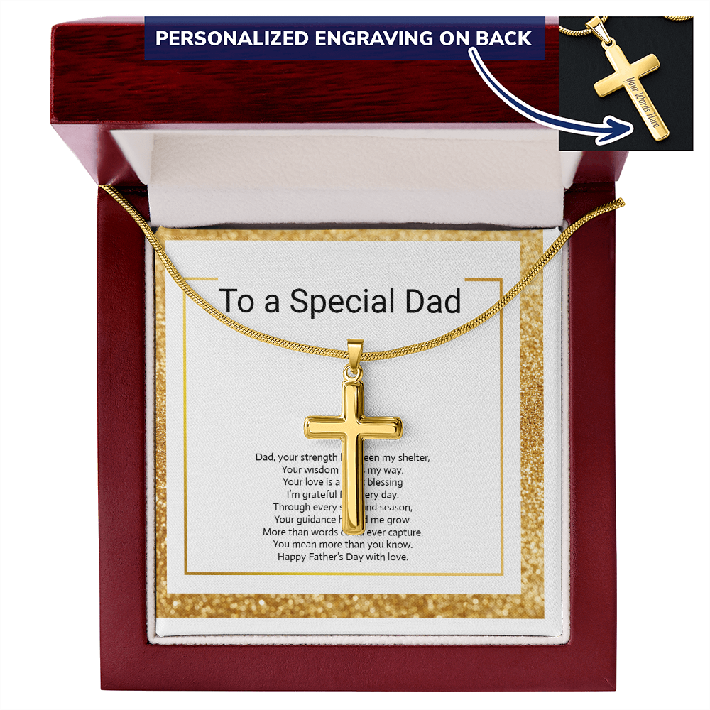 Personalized Engraved Cross Necklace with Snake Chain for Father or Son