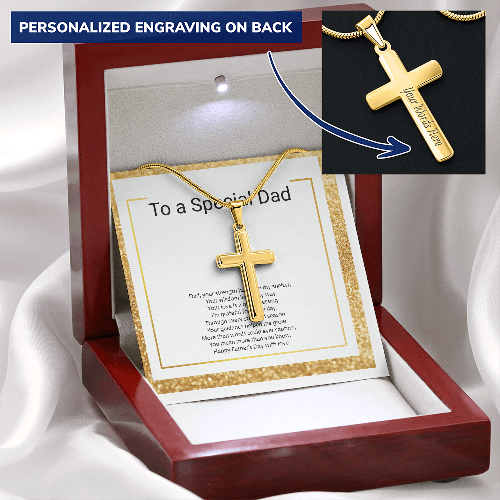 Personalized Engraved Cross Necklace with Snake Chain for Father or Son