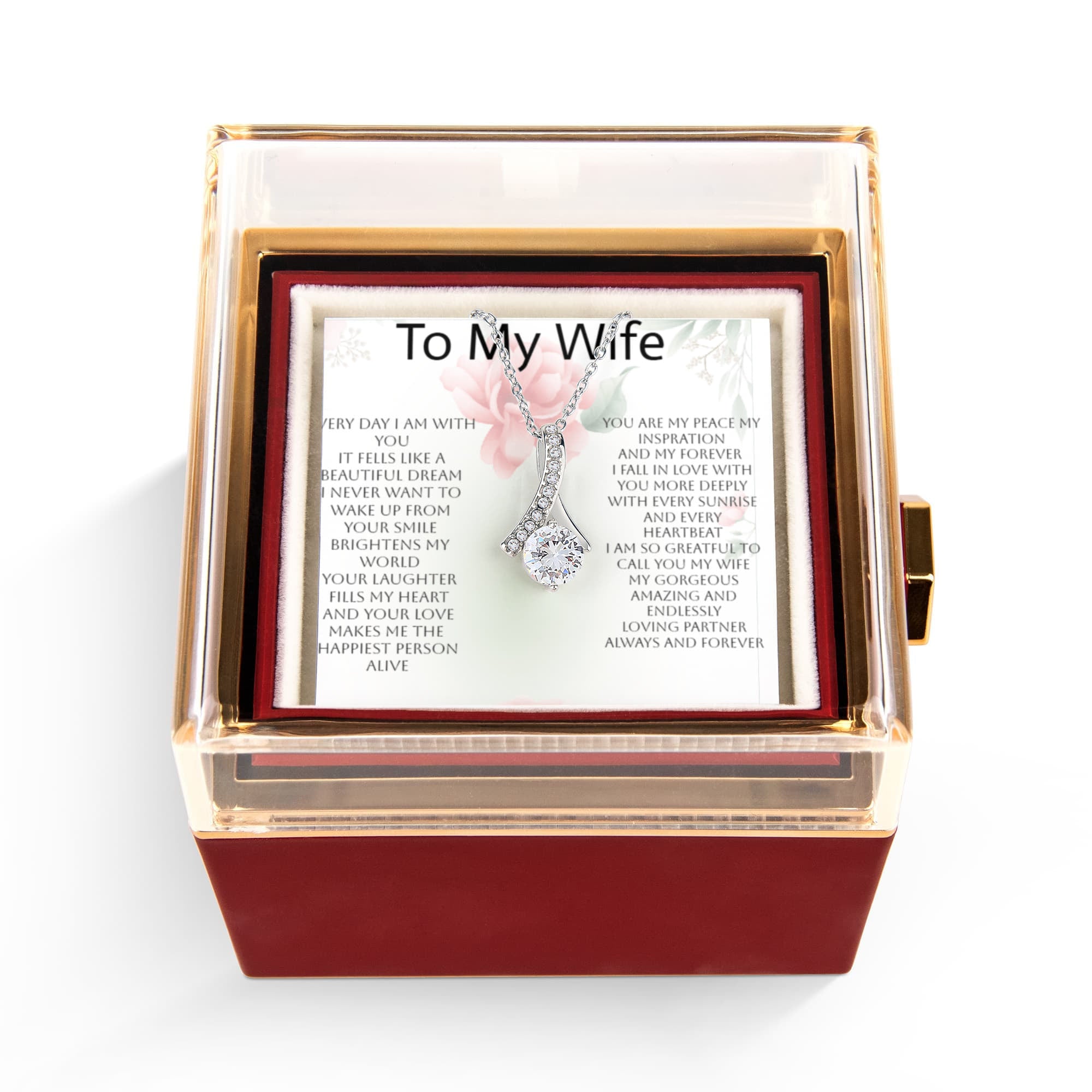 Romantic Gift for Wife – Alluring Beauty Necklace & Rotating Rose Box