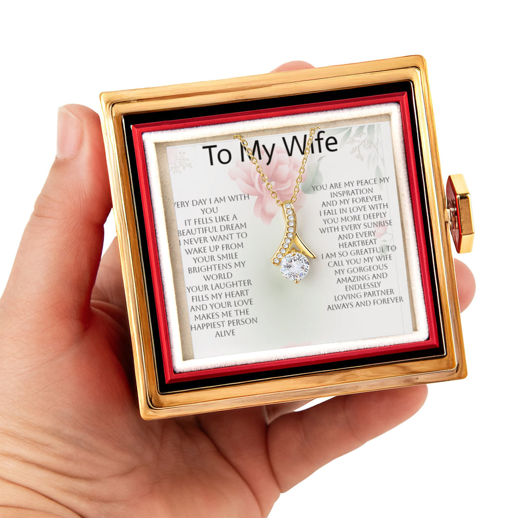 Romantic Gift for Wife – Alluring Beauty Necklace & Rotating Rose Box