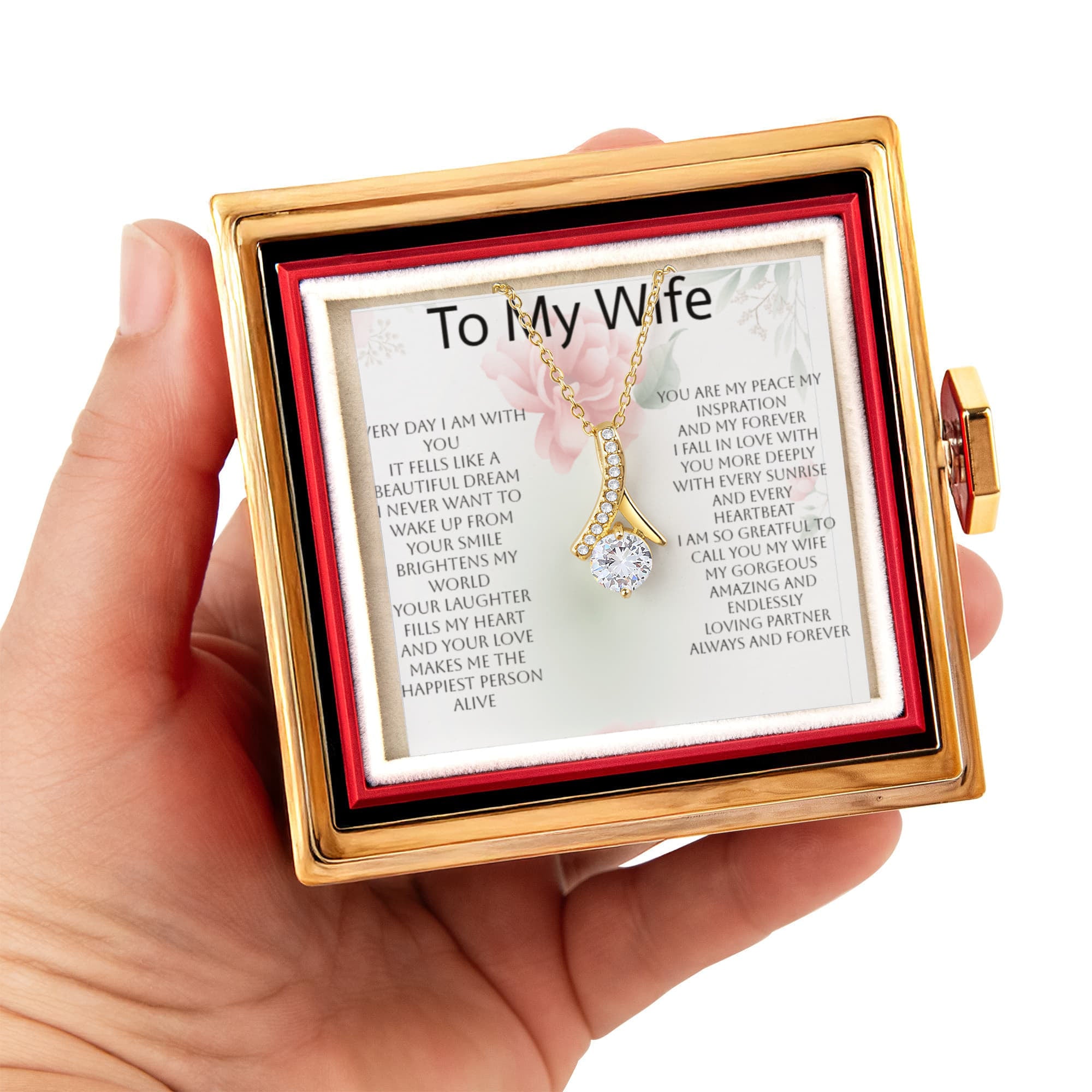 Romantic Gift for Wife – Alluring Beauty Necklace & Rotating Rose Box