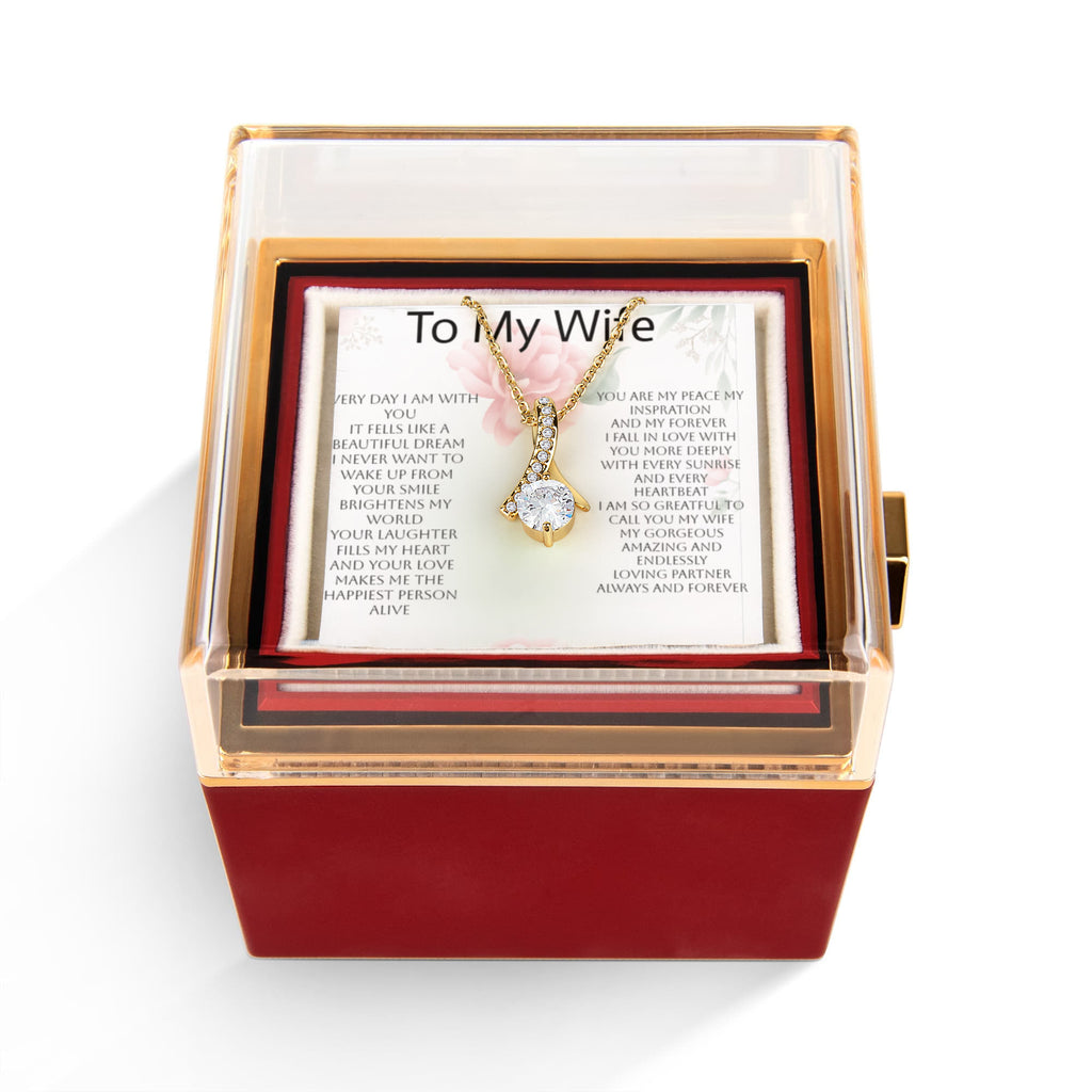 Romantic Gift for Wife – Alluring Beauty Necklace & Rotating Rose Box