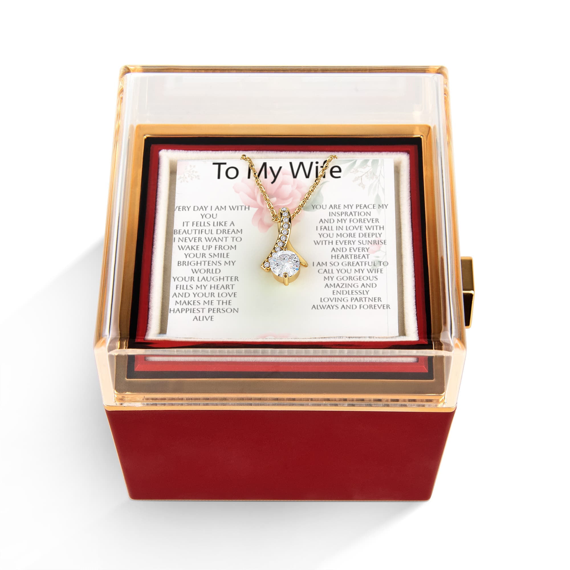 Romantic Gift for Wife – Alluring Beauty Necklace & Rotating Rose Box