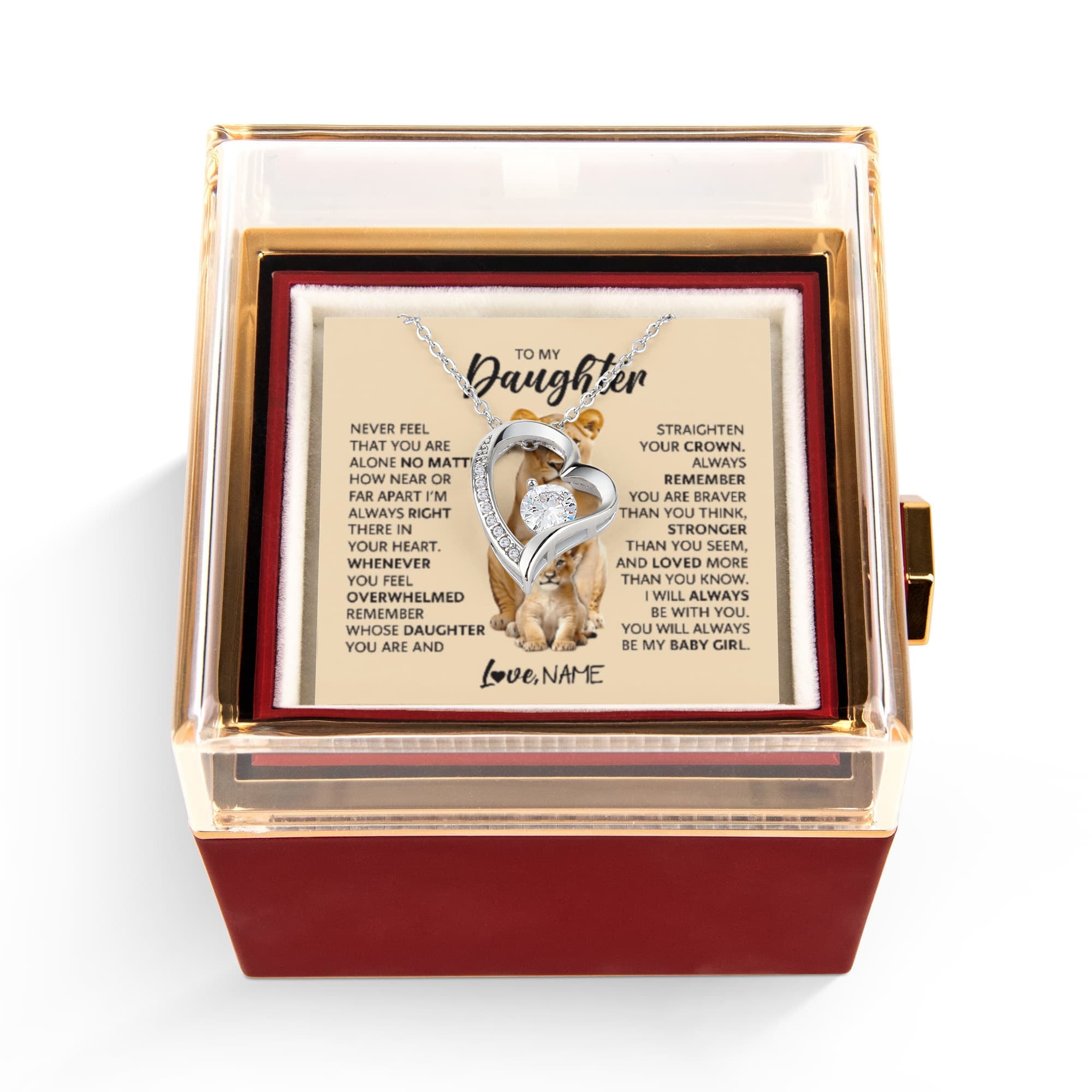 Daughter's Birthday Gift – Forever Love Heart Jewellery with Rotating Rose Gift Box | Meaningful Birthday Necklace