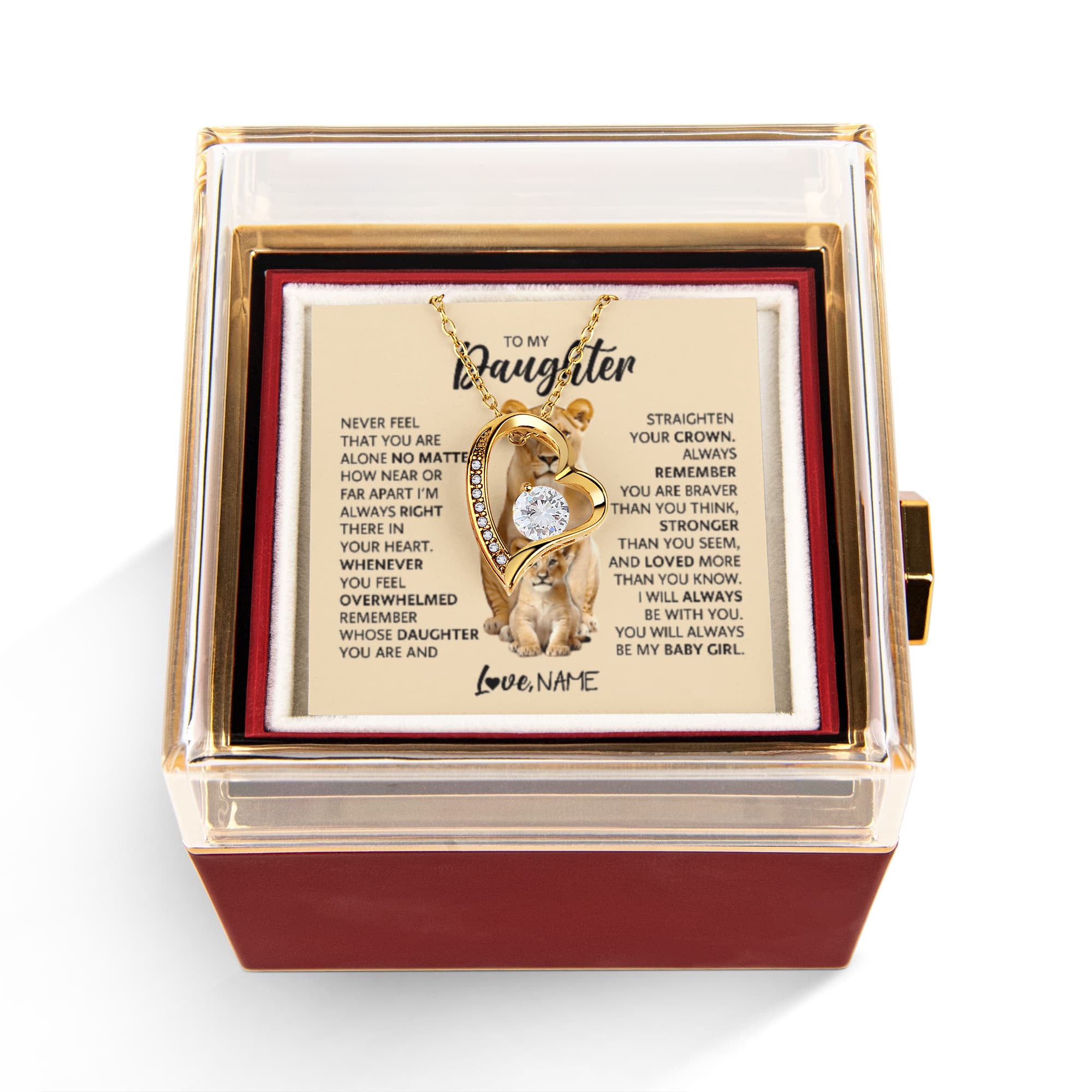 Daughter's Birthday Gift – Forever Love Heart Jewellery with Rotating Rose Gift Box | Meaningful Birthday Necklace