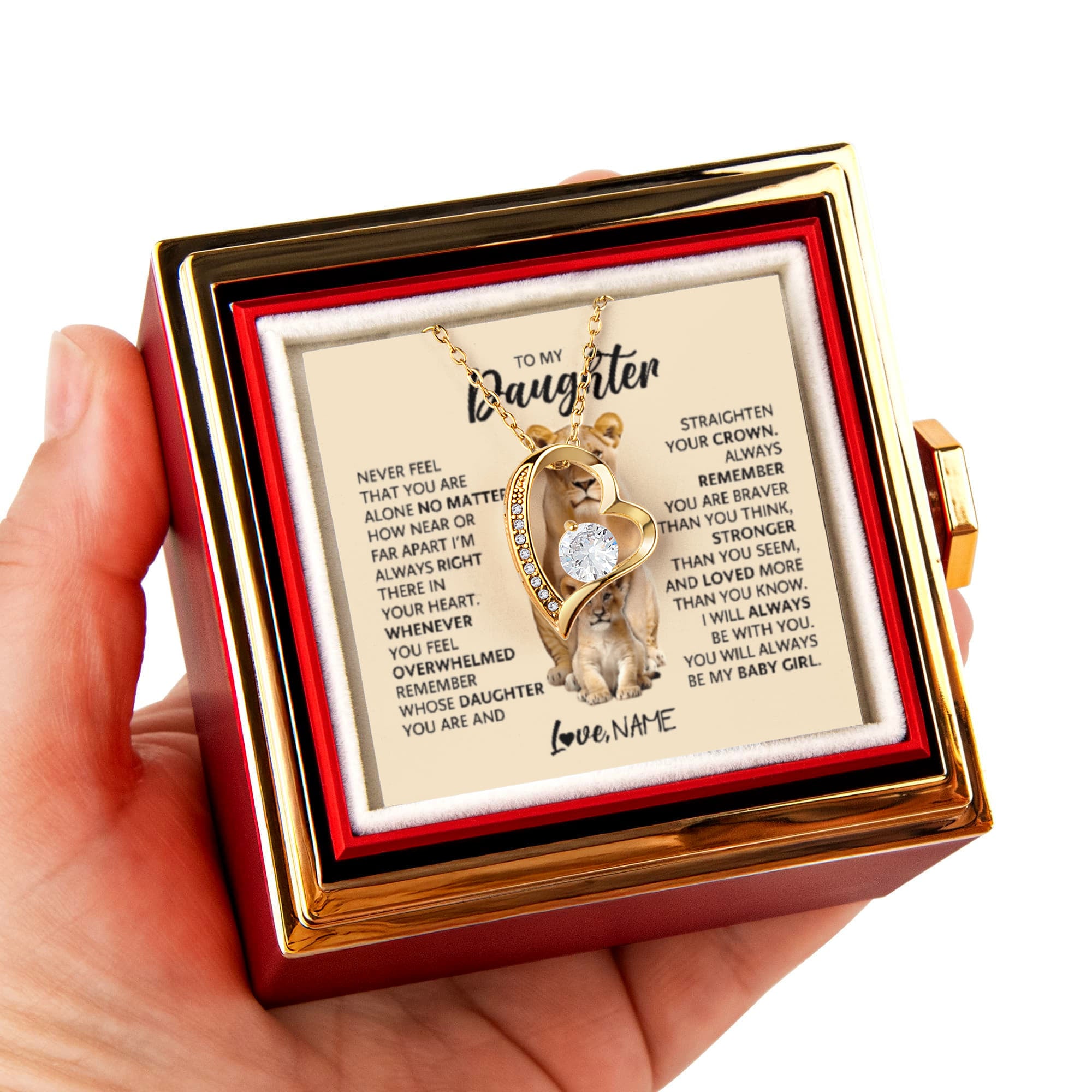 Daughter's Birthday Gift – Forever Love Heart Jewellery with Rotating Rose Gift Box | Meaningful Birthday Necklace