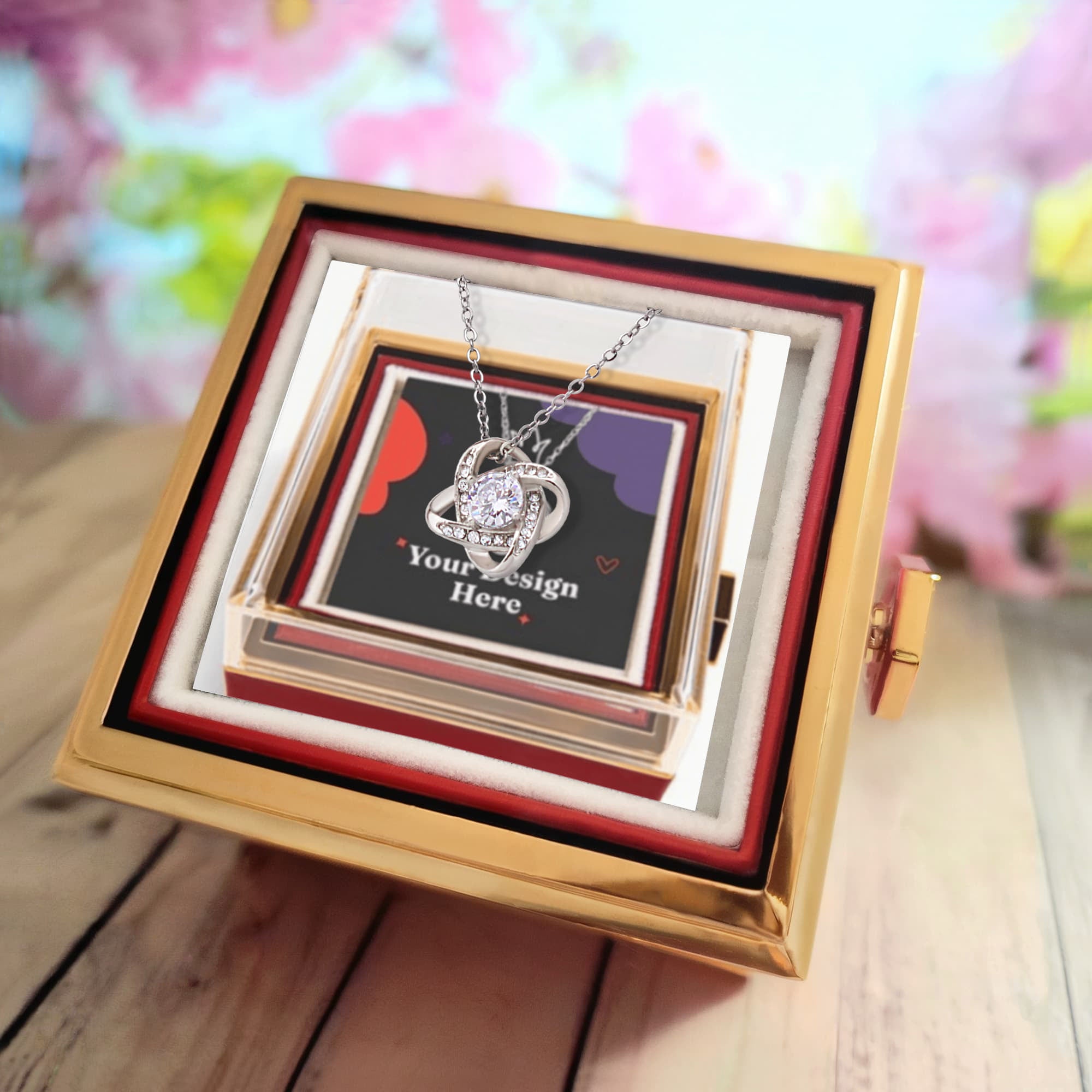 Elegant Love Knot Jewelry Set with Rotating Rose Box for Her