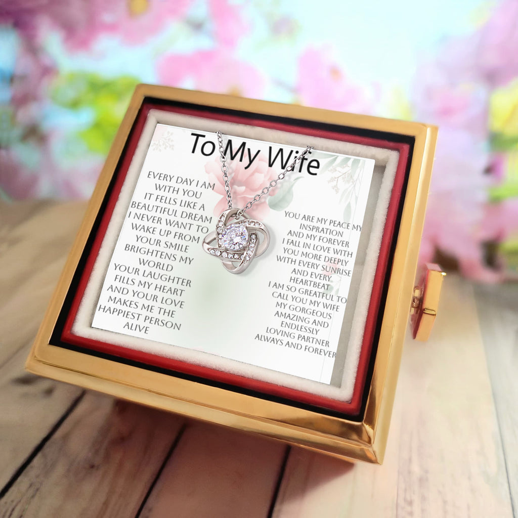 Romantic Mother's Day Gift for Wife – Love Knot Necklace & Rotating Rose Box
