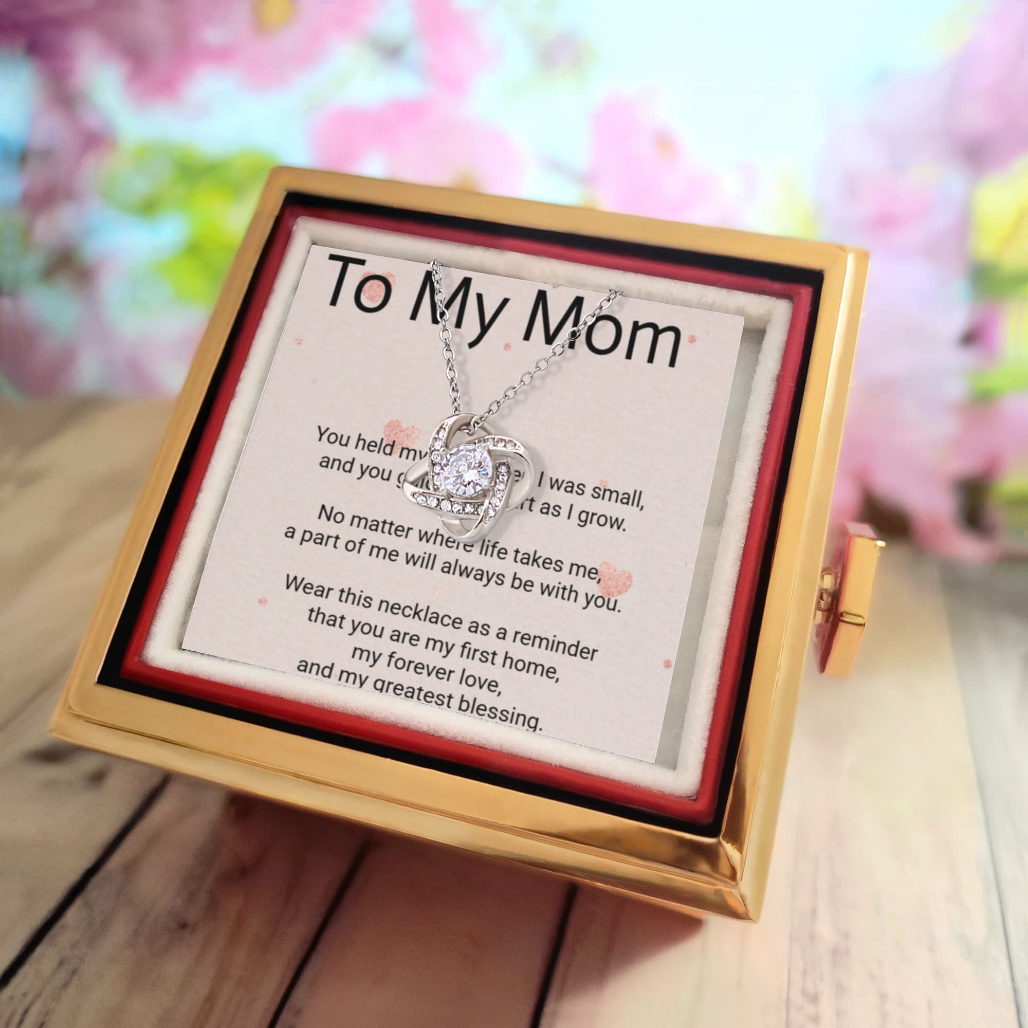 Mother's Day Gift for Mums – Love Knot Necklace & Rotating Rose Box
