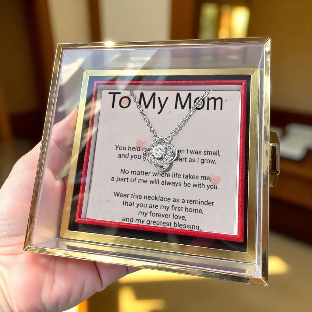 Mother's Day Gift for Mums – Love Knot Necklace & Rotating Rose Box