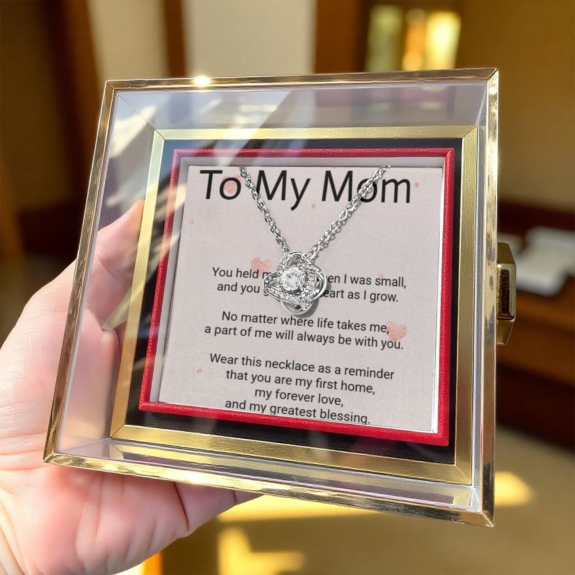 Mother's Day Gift for Mums – Love Knot Necklace & Rotating Rose Box