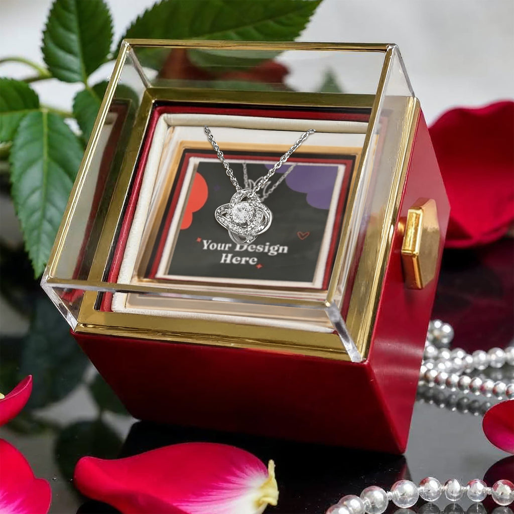 Elegant Love Knot Jewelry Set with Rotating Rose Box for Her