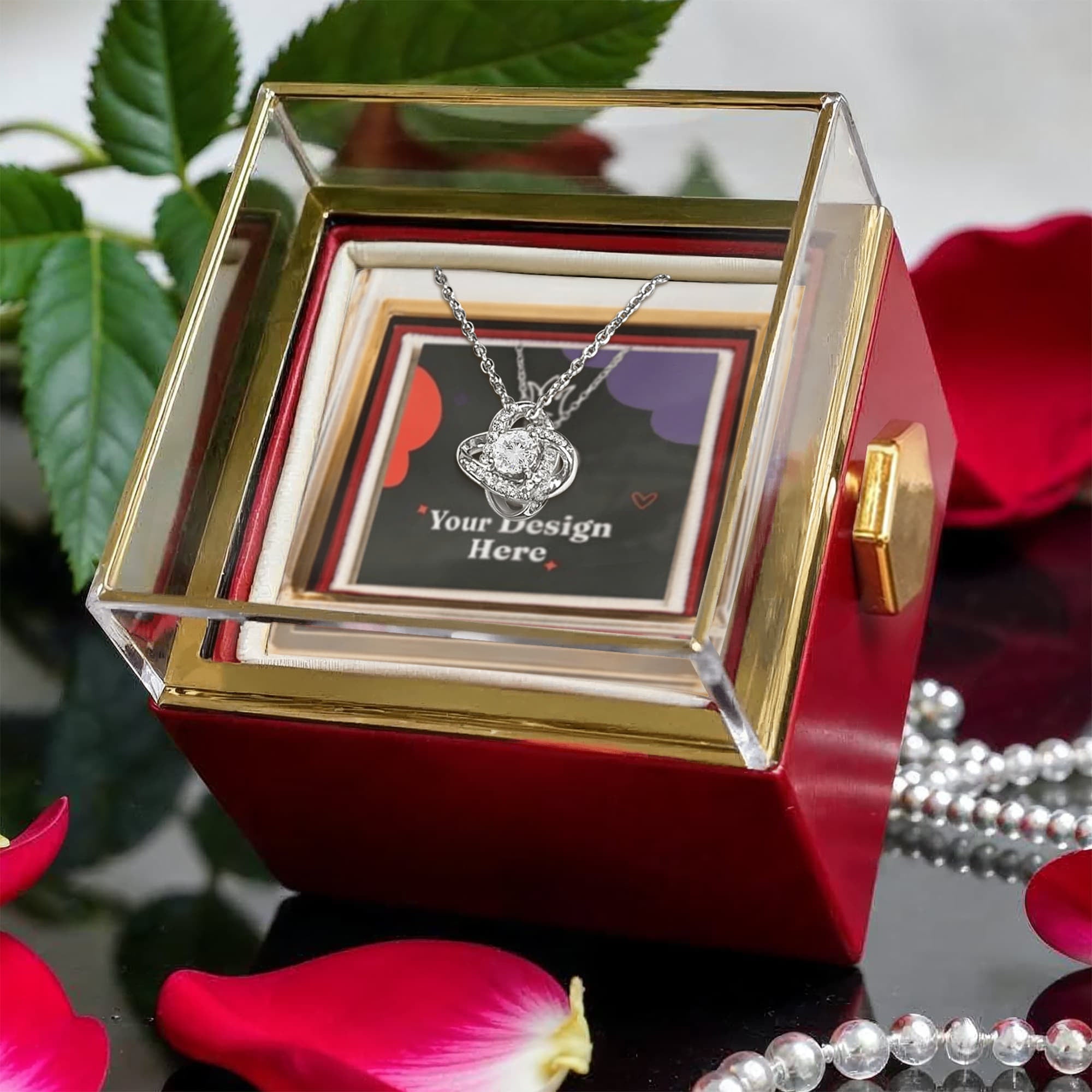 Elegant Love Knot Jewelry Set with Rotating Rose Box for Her