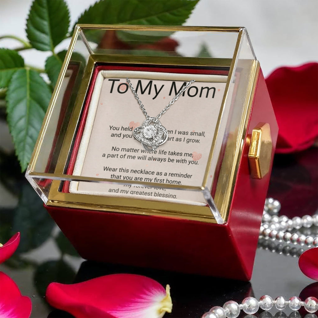 Mother's Day Gift for Mums – Love Knot Necklace & Rotating Rose Box