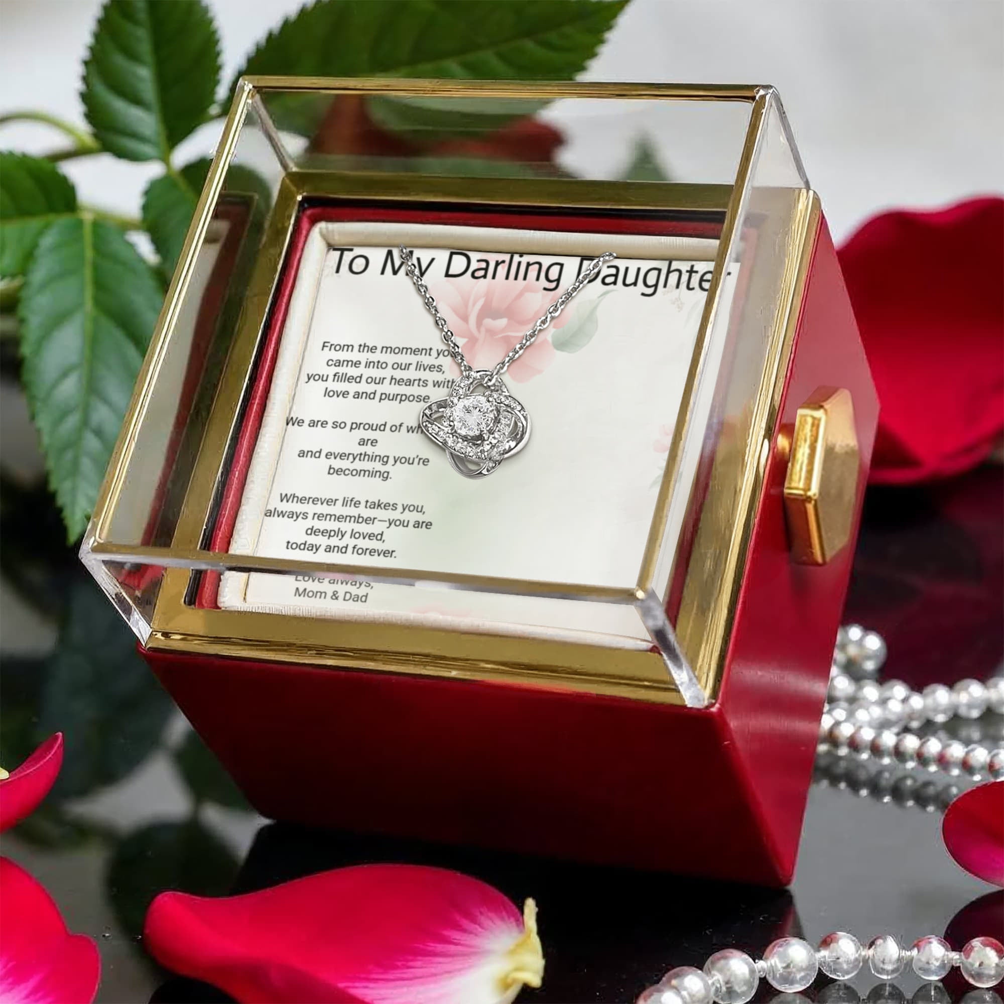 Daughter Love Knot Rotating Rose Gift Box – Elegant Forever Rose Keepsake