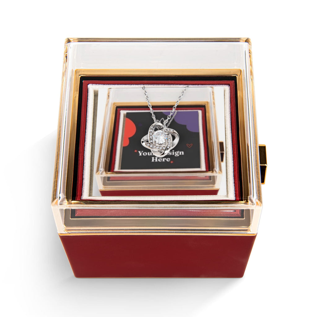 Elegant Love Knot Jewelry Set with Rotating Rose Box for Her