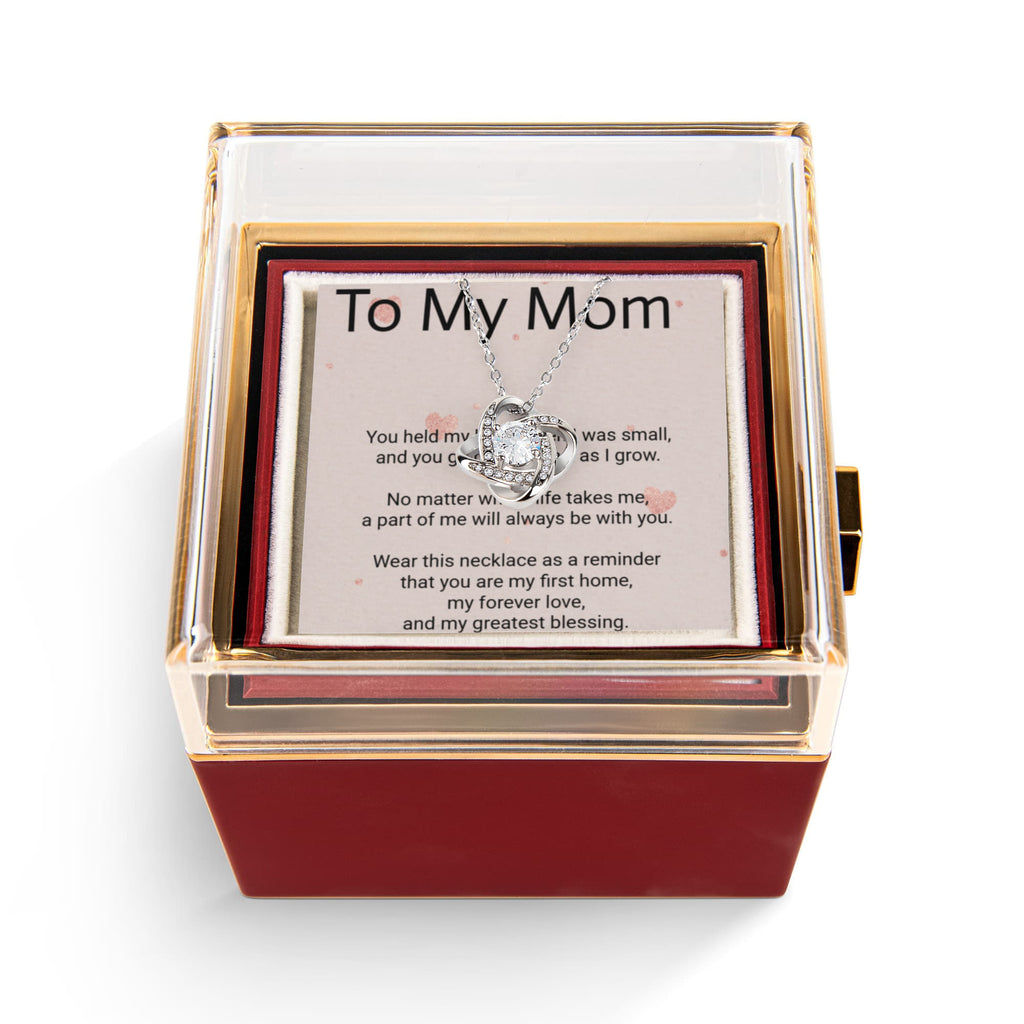 Mother's Day Gift for Mums – Love Knot Necklace & Rotating Rose Box