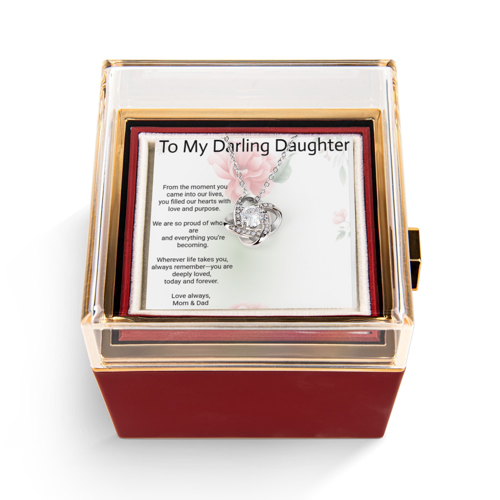 Daughter Love Knot Rotating Rose Gift Box – Elegant Forever Rose Keepsake