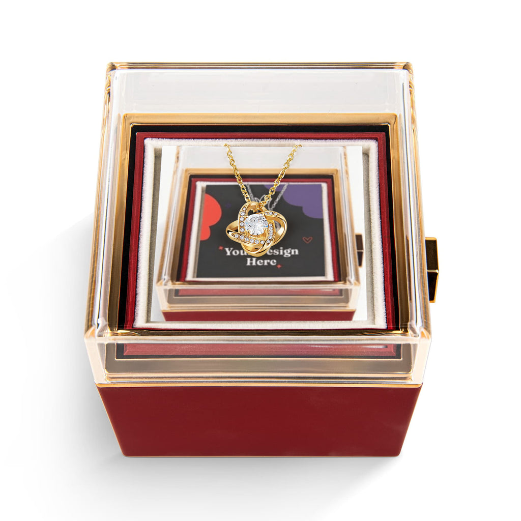 Elegant Love Knot Jewelry Set with Rotating Rose Box for Her