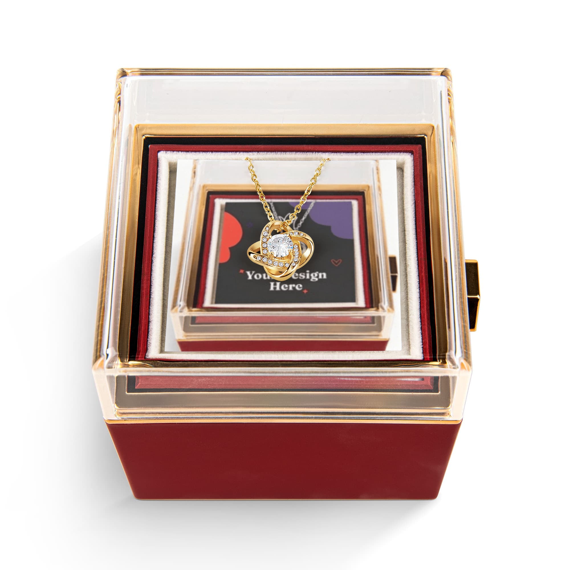 Elegant Love Knot Jewelry Set with Rotating Rose Box for Her